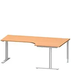 Schäfer Shop Genius Winkelschreibtisch MODENA FLEX 90°, Ansatz rechts, C-Fuss-Rundrohr, B 2000 mm buche/weiss