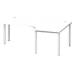 Schäfer Shop Genius Winkelschreibtisch MODENA FLEX 90°, Ansatz rechts, einseitig, verkürzte Seitenteile, 4-Fuss-Rundrohr, weiss