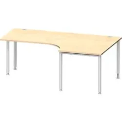 Schäfer Shop Genius Winkelschreibtisch MODENA FLEX 90°, Ansatz rechts, einseitig, verkürzte Seitenteile, 4-Fuss-Rundrohr, Ahorn-Dekor