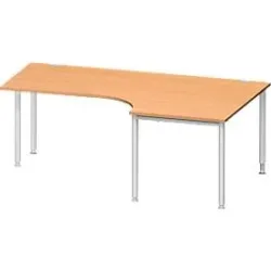 Schäfer Shop Genius Winkelschreibtisch MODENA FLEX 90°, Ansatz rechts, einseitig, verkürzte Seitenteile, 4-Fuss-Rundrohr, Buche-Dekor