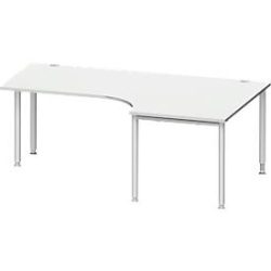 Schäfer Shop Genius Winkelschreibtisch MODENA FLEX 90°, Ansatz rechts, einseitig, verkürzte Seitenteile, 4-Fuss-Rundrohr, lichtgrau