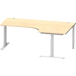 Schäfer Shop Genius Winkelschreibtisch MODENA FLEX 90°, Ansatz rechts, T-Fuss-Rundrohr, B 2000 mm, ahorn/weiss