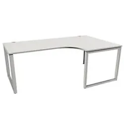 Schäfer Shop Genius Winkelschreibtisch MODENA FLEX, 90°, Bügelfuss, Ansatz rechts, B 2000 mm, lichtgrau