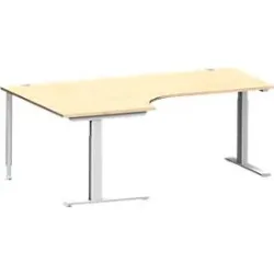 Schäfer Shop Genius Winkelschreibtisch MODENA FLEX 90°, C-Fuss-Rechteckrohr, B 2000 mm, Ansatz links, Ahorn/weissalu