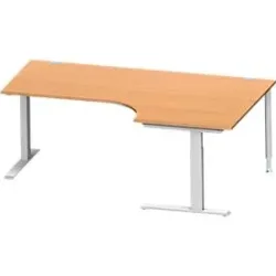 Schäfer Shop Genius Winkelschreibtisch MODENA FLEX 90°, C-Fuss-Rechteckrohr, B 2000 mm, Ansatz rechts, Buche/weissalu