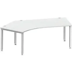 Schäfer Shop Genius Winkelschreibtisch MODENA FLEX 135°, Ansatz links, 4-Fuss-Quadratrohr, B 2165 mm, lichtgrau