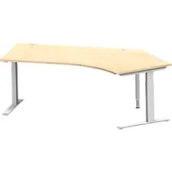 Schäfer Shop Genius Winkelschreibtisch MODENA FLEX 135°, Ansatz rechts, C-Fuss-Rechteckrohr, B 2165 mm, ahorn/weiss