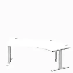 Schäfer Shop Genius Winkelschreibtisch MODENA FLEX 135°, T-Fuss-Rechteckrohr, B 2165 mm, Ansatz rechts, weiss/weissalu