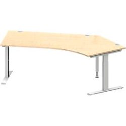 Schäfer Shop Genius Winkelschreibtisch MODENA FLEX 135°, T-Fuss-Rechteckrohr, B 2165 mm, Ansatz rechts, Ahorn/weissalu