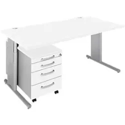Schäfer Shop Select 2-tlg. Büromöbel-Set COMBITEC, Schreibtisch, B 1600 mm, weiss/weissalu + Rollcontainer 1233