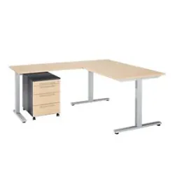 Schäfer Shop Select 3-tlg. Büromöbelset Schreibtisch Start Off, Rechteck, T-Fuss, B 1800 x T 800 x H 735 mm, Ahorn/graphit