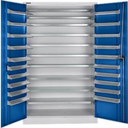 Schäfer Shop Select Magazinschrank, 10 Fachböden, ohne Ausstattung, B 1200 x T 500 x H 1935 mm, Stahl, weissaluminium/enzianblau