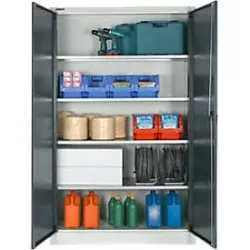 Schäfer Shop Select Materialschrank, abschliessbar, 4 verzinkte Böden, 5 OH,  B 1200 x T 400 x H 1935 mm, Stahl, lichtgrau/anthrazitgrau