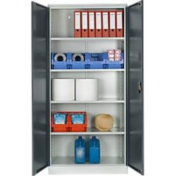 Schäfer Shop Select Materialschrank, abschliessbar, 4 verzinkte Böden, 5 OH,  B 950 x T 400 x H 1935 mm, Stahl, lichtgrau/anthrazitgrau