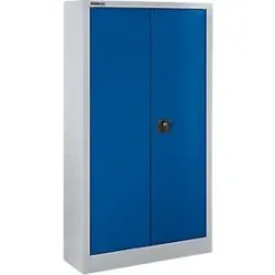 Schäfer Shop Select Materialschrank MSI 16408 , B 800 x T 400 x H 1585 mm, 3 Böden, Stahl, weissaluminium RAL 9006/enzianblau RAL 5010
