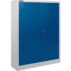 Schäfer Shop Select Materialschrank MSI 16409, B 950 x T 400 x H 1535 mm, 3 Böden, Stahl, weissaluminium RAL 9006/enzianblau RAL 5010