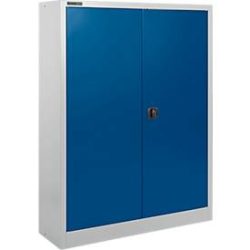 Schäfer Shop Select Materialschrank MSI 16409, B 950 x T 400 x H 1535 mm, 3 Böden, Stahl, weissaluminium RAL 9006/enzianblau RAL 5010
