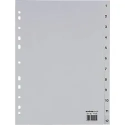 Schäfer Shop Select Ordnerregister, für DIN A4, numerisch, 12 Fächer, Polypropylen, grau