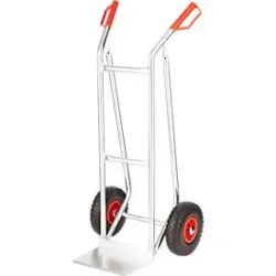 Schäfer Shop Select Alu-Sackkarre 2132A/150, mit Handgriffen und Sicherheitsbügel, Polyurethan-Räder, Schaufel B 300 x T 210 mm, bis 150 kg