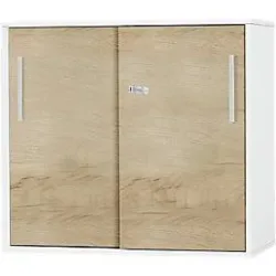 Schäfer Shop Select Anstell-/Aufsatz-Schiebetürenschrank SET UP, 2 OH, B 800 x T 420 x H 726 mm, weiss/eiche