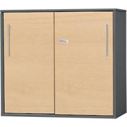 Schäfer Shop Select Anstell-/Aufsatz-Schiebetürenschrank Start Off, in Tischhöhe, abschliessbar, B 800 x T 420 x H 726 mm, graphit/ahorn