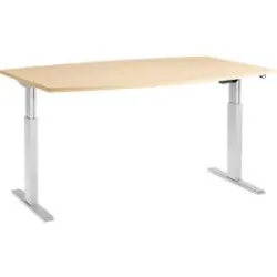 Schäfer Shop Select Besprechungstisch ERGO-T, elektrisch höhenverstellbar, Boot, T-Fuss, B 2000 x T 1000 x H 725-1185 mm, Ahorn/weissaluminium