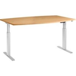 Schäfer Shop Select Besprechungstisch ERGO-T, elektrisch höhenverstellbar, Boot, T-Fuss, B 2000 x T 1000 x H 725-1185 mm, Buche/weissaluminium