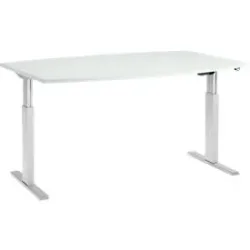 Schäfer Shop Select Besprechungstisch ERGO-T, elektrisch höhenverstellbar, Boot, T-Fuss, B 2000 x T 1000 x H 725-1185 mm, lichtgrau/weissaluminium
