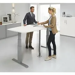 Schäfer Shop Select Besprechungstisch ERGO-T, mit Anschluss, elektrisch höhenverstellbar, Boot, T-Fuss, B 2000 x H 640-1300 mm, weiss/weissalu