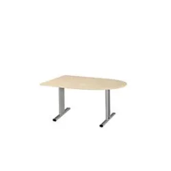 Schäfer Shop Select Besprechungstisch Planova Basic, Halbkreis, T-Fuss, B 1400 x T 1000 x H 717 mm, Ahorn/weissaluminium RAL 9006
