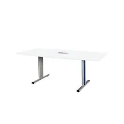 Schäfer Shop Select Besprechungstisch Planova Basic, mit Tischanschlussfeld, Boot, T-Fuss, B 2000 x T 1000 x H 717 mm, weiss/weissaluminium RAL 9006