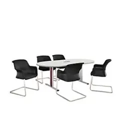 Schäfer Shop Select Besprechungstisch Planova Basic, mit Tischanschlussfeld, Oval, T-Fuss, B 2000 x T 1000 x H 717 mm, weiss/weissaluminium RAL 9006