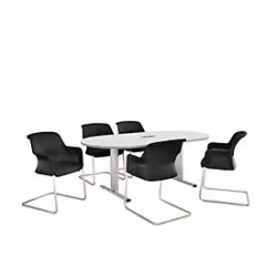 Schäfer Shop Select Besprechungstisch Planova Basic, mit Tischanschlussfeld, Oval, T-Fuss, B 2000 x T 1000 x H 717 mm, weiss/weissaluminium RAL 9006