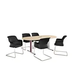Schäfer Shop Select Besprechungstisch Planova Basic, mit Tischanschlussfeld, Oval, T-Fuss, B 2000 x T 1000 x H 717 mm, Ahorn/weissaluminium RAL 9006