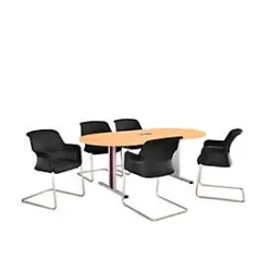 Schäfer Shop Select Besprechungstisch Planova Basic, mit Tischanschlussfeld, Oval, T-Fuss, B 2000 x T 1000 x H 717 mm, Buche/weissaluminium RAL 9006