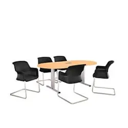 Schäfer Shop Select Besprechungstisch Planova Basic, mit Tischanschlussfeld, Oval, T-Fuss, B 2000 x T 1000 x H 717 mm, Buche/weissaluminium RAL 9006