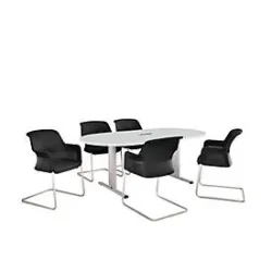 Schäfer Shop Select Besprechungstisch Planova Basic, mit Tischanschlussfeld, Oval, T-Fuss, B 2000 x T 1000 x H 717 mm, lichtgrau/weissaluminium RAL 9006