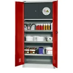 Schäfer Shop Select Gefahrstoffschrank, B 950 x T 500 x H 1935 mm, 3 Wannen, Sicherheitsfach Typ 30, lichtgrau/rubinrot
