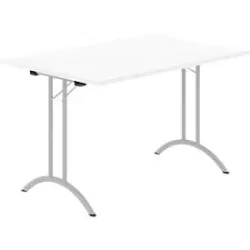 Schäfer Shop Select Klapptisch, Rechteck, Doppel-T-Fussgestell, Spezial-Klappbeschlag & Bodenausgleich, B 1200 x T 800 x H 720 mm, weiss/alusilber