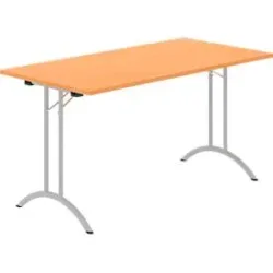 Schäfer Shop Select Klapptisch, Rechteck, Doppel-T-Fussgestell, Spezial-Klappbeschlag & Bodenausgleich, B 1400 x T 700 x H 720 mm, Buche-Dekor/alusilber