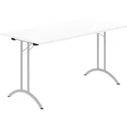 Schäfer Shop Select Klapptisch, Rechteck, Doppel-T-Fussgestell, Spezial-Klappbeschlag & Bodenausgleich, B 1400 x T 700 x H 720 mm, weiss/alusilber
