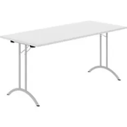 Schäfer Shop Select Klapptisch, Rechteck, Doppel-T-Fussgestell, Spezial-Klappbeschlag & Bodenausgleich, B 1600 x T 700 x H 720 mm, lichtgrau/alusilber