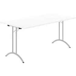 Schäfer Shop Select Klapptisch, Rechteck, Doppel-T-Fussgestell, Spezial-Klappbeschlag & Bodenausgleich, B 1600 x T 800 x H 720 mm, weiss/alusilber