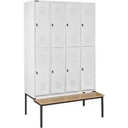 Schäfer Shop Select Kleiderspind, 4x2 Abteile, m. Sitzbank, 300mm, Drehriegelverschluss, Tür lichtgrau