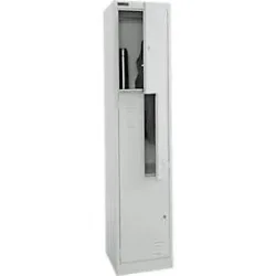 Schäfer Shop Select Kleiderspind, 2 Abteile mit Hutboden & Kleiderstange sowie 2 Fächer, Z-Türen, Zylinderschloss, mit Sockel, B 400 x T 450 x H 1850 mm, Stahl pulverbeschichtet, lichtgrau/lichtgrau