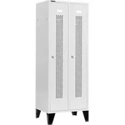 Schäfer Shop Select Kleiderspind, mit gelochten Streifen, 2 Abteile, 400 mm, mit Füssen, Zylinderschloss, Tür lichtgrau