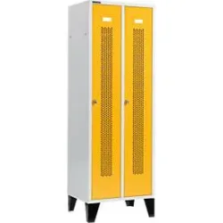 Schäfer Shop Select Kleiderspind, mit gelochten Streifen, 2 Abteile, 300 mm, mit Füssen, Drehriegelverschluss, Tür rapsgelb