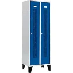 Schäfer Shop Select Kleiderspind, mit gelochten Streifen, 2 Abteile, 300 mm, mit Füssen, Zylinderschloss, Tür enzianblau