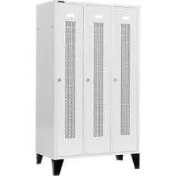Schäfer Shop Select Kleiderspind, mit gelochten Streifen, 3 Abteile, 400mm, mit Füssen, Drehriegelverschluss, Tür lichtgrau
