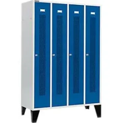 Schäfer Shop Select Kleiderspind mit gelochten Streifen, 4 Abteile, mit Füssen, Zylinderschloss, Tür enzianblau